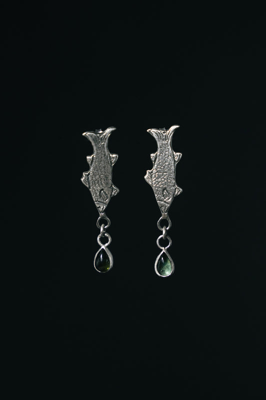 Mullet Fish earring - Tourmaline gemstone